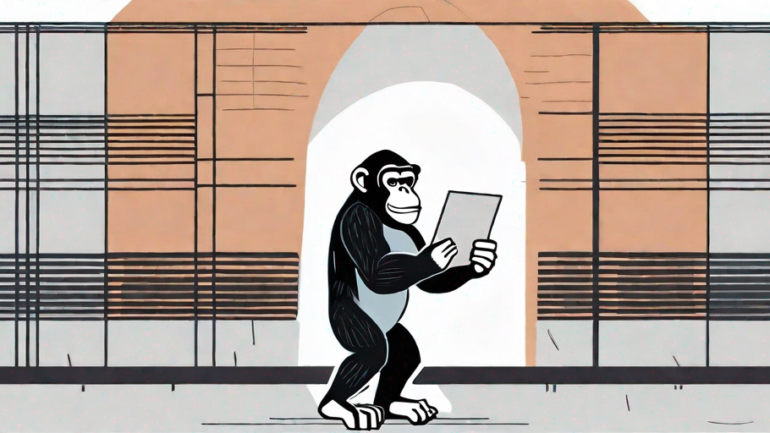 A giant chimpanzee holding a large envelope symbolizing email